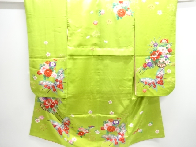 花車に蝶模様子供着物(長襦袢・重ね衿付き)